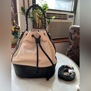 Jules Kae Chloe Canvas Bucket Bag - Natural/Black